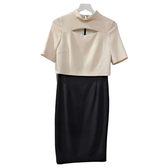 Escada Dresses & Skirts - ESCADA Women's Virgin Wool Textured Block Cream & Black Sheath Dress Size 34